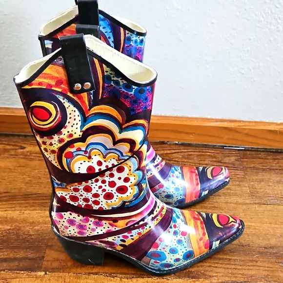 Nomad Colorful Rubber Waterproof Pointed Toe Cowboy Boots Sz.8 - Picture 8 of 8